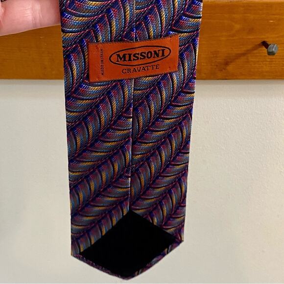 Missoni 100% Silk Mens Tie Colorful Geometric Design Work Wear Designer - Picture 9 of 16